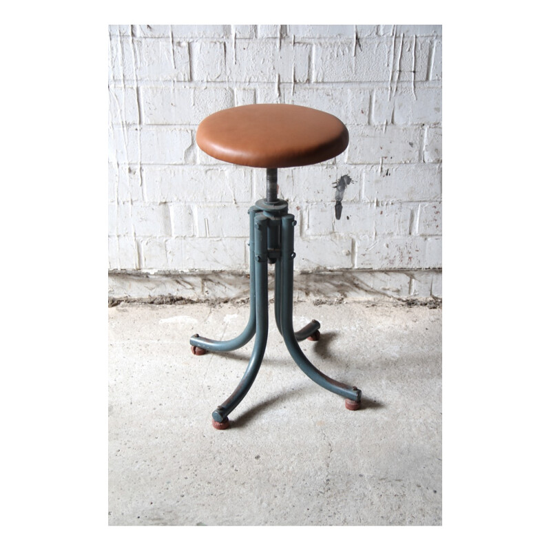 Vintage Industrial Adjustable Stool by Roger Blanc - 1950s