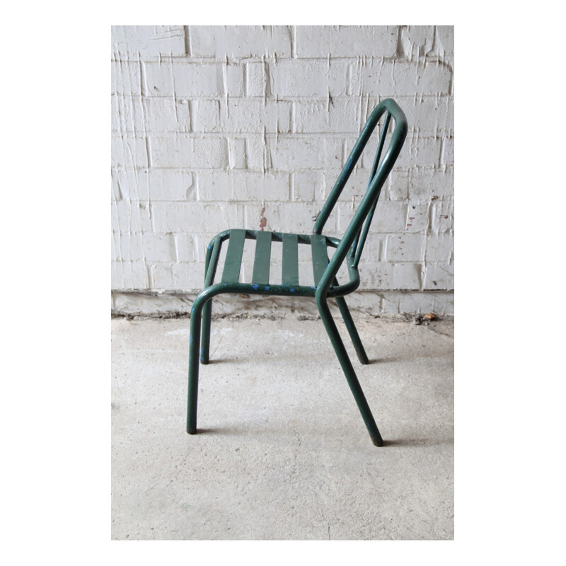 Suite de 2 Chaises "Bistro"  Vintage en Métal Vert - 1940