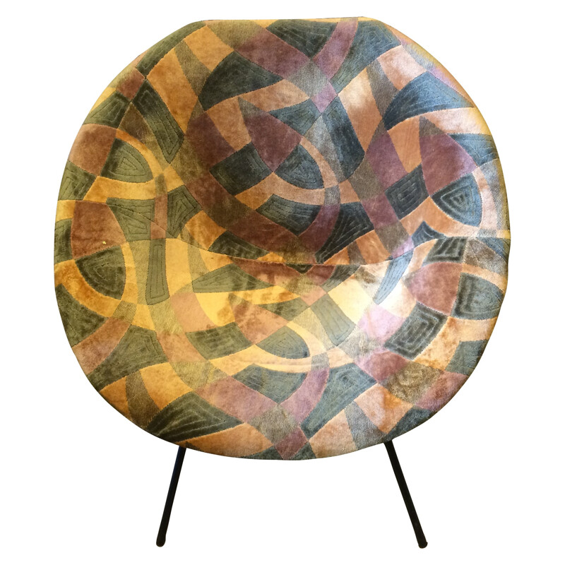 Armchair in metal and velvet, Claude VASSAL - 1950s