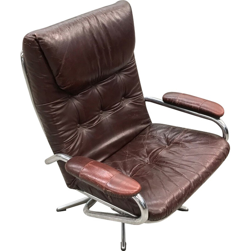 Leather and Chrome lounge chair - 1970s