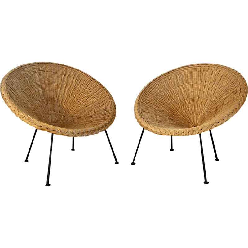 Pair of French rattan armchairs - 1950s