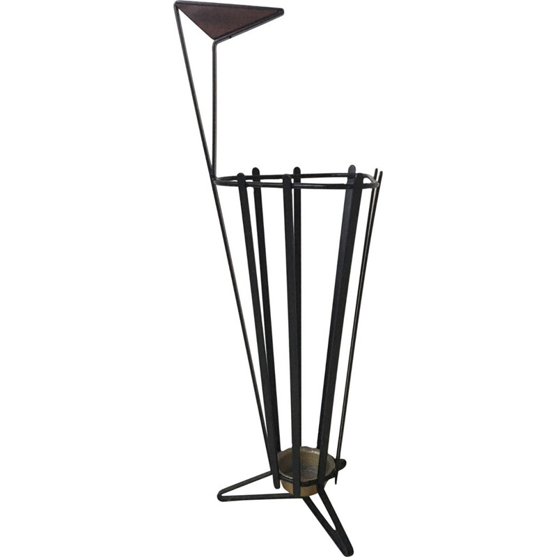 Metal and Teak Tripod Umbrella Stand - 1950s