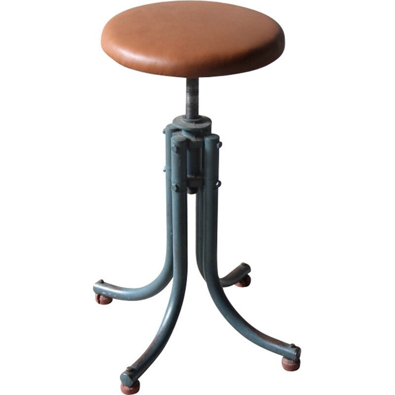 Tabouret Vintage Industriel Ajustable par Roger Blanc - 1950