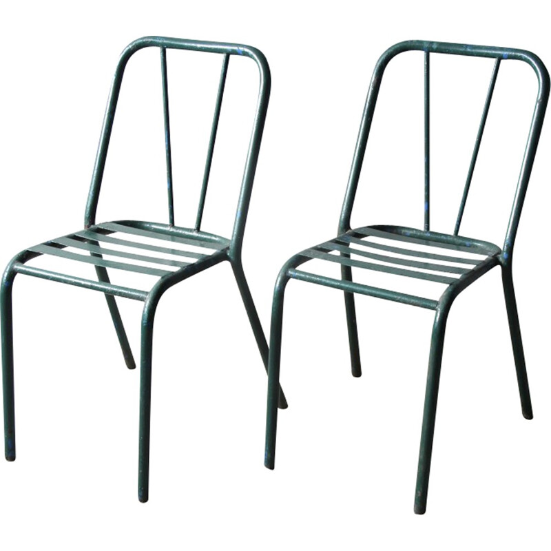 Set of 2 Green Metal "Bistro" Chair Vintage  - 1940s