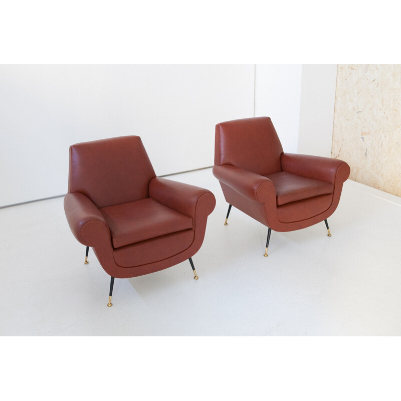 Pair of Italian Mid-Century Faux Leather Armchairs by Gigi Radice for Minotti - 1950s