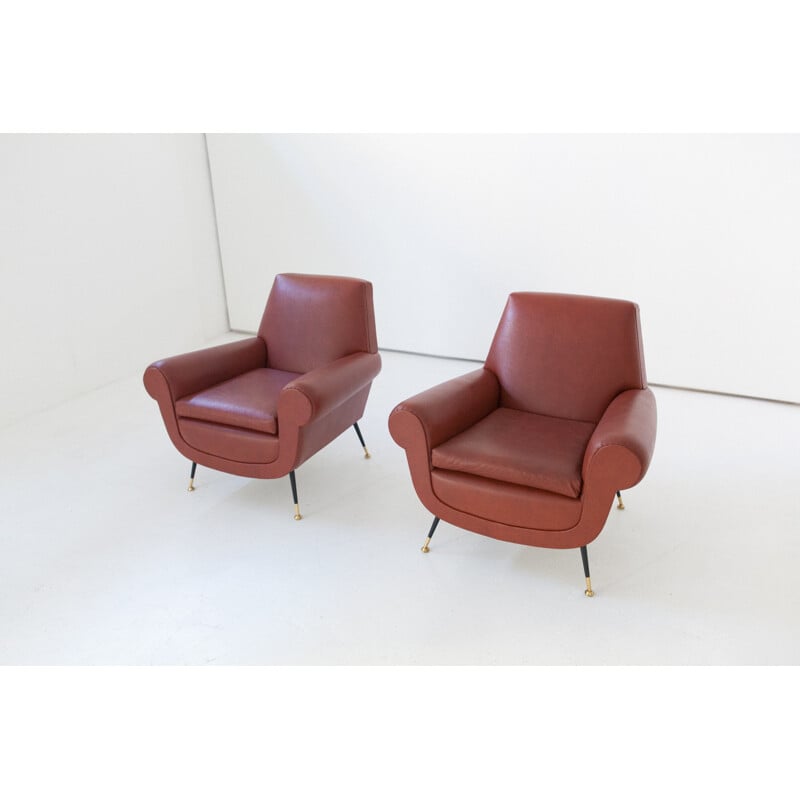 Pair of Italian Mid-Century Faux Leather Armchairs by Gigi Radice for Minotti - 1950s