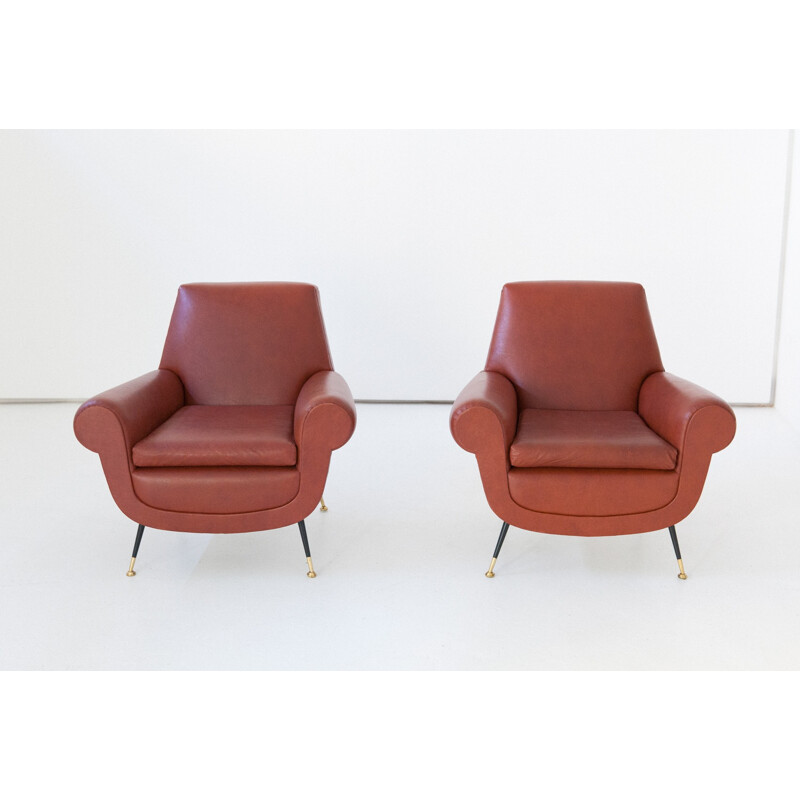 Pair of Italian Mid-Century Faux Leather Armchairs by Gigi Radice for Minotti - 1950s