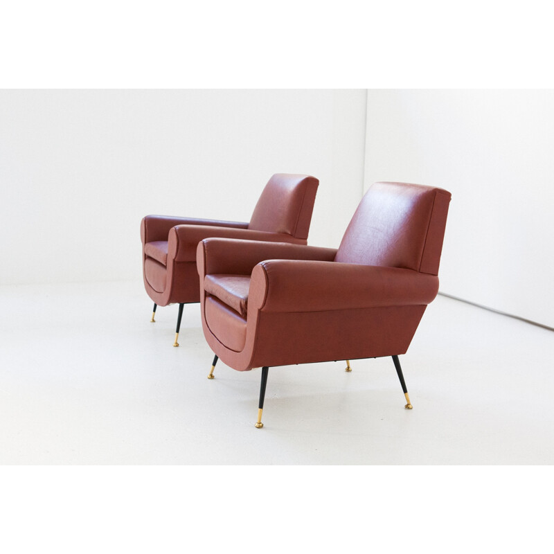 Pair of Italian Mid-Century Faux Leather Armchairs by Gigi Radice for Minotti - 1950s