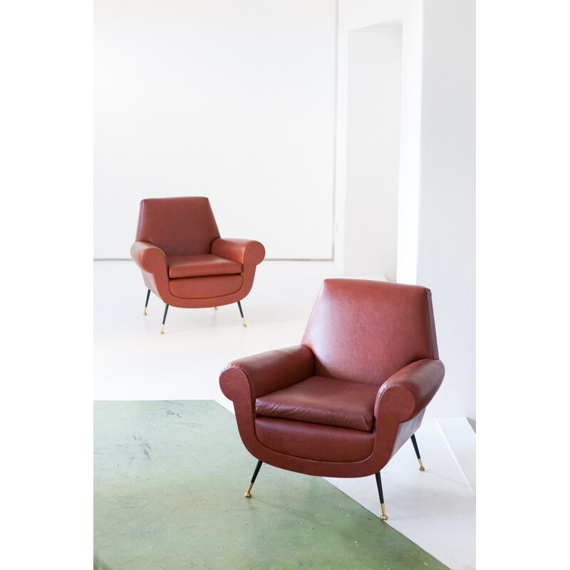 Pair of Italian Mid-Century Faux Leather Armchairs by Gigi Radice for Minotti - 1950s