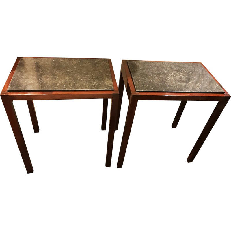 Pair of consoles in Hainaut stone and solid mahogany - 1960s