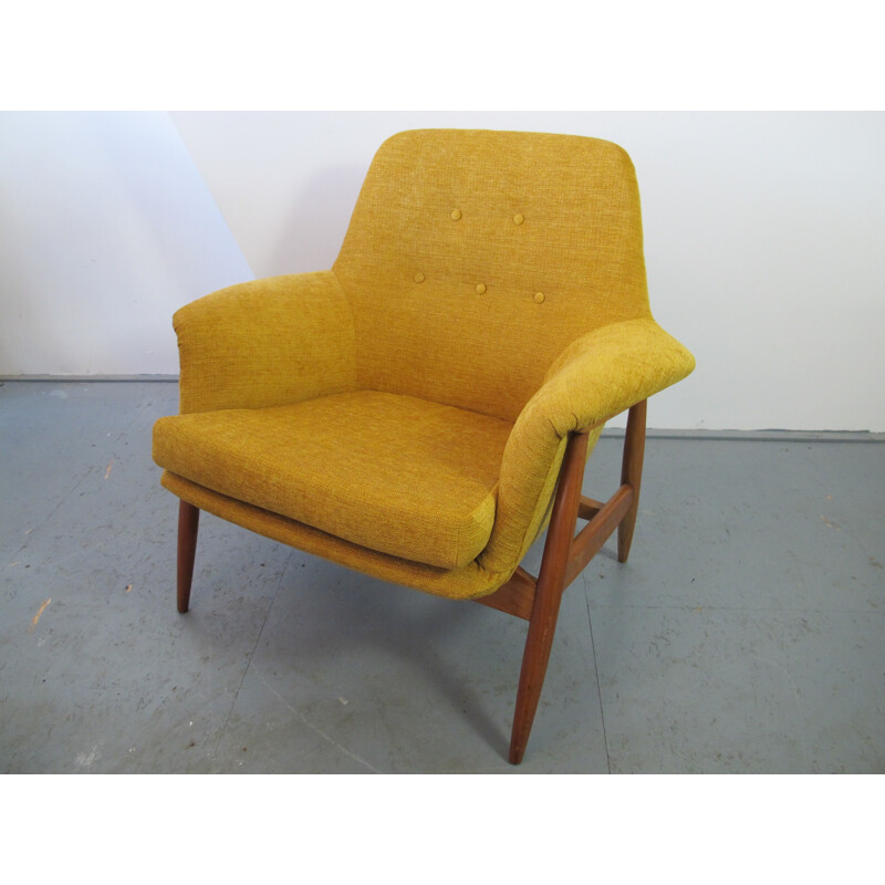 Fauteuil lounge Vintage jaune en Teck - 1950