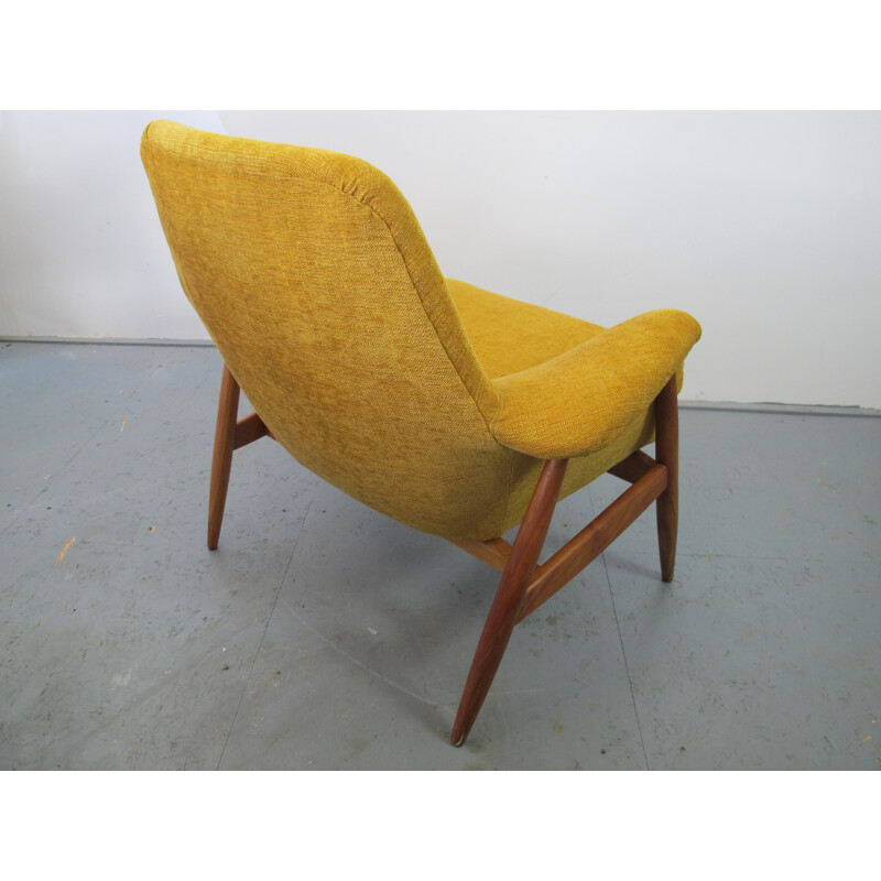 Fauteuil lounge Vintage jaune en Teck - 1950