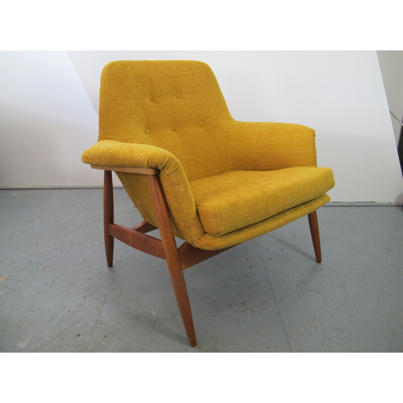 Fauteuil lounge Vintage jaune en Teck - 1950