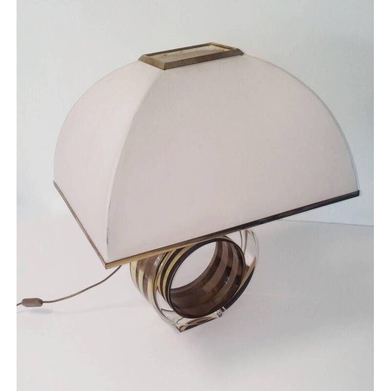 Lampe de table vintage en laiton et lucite - 1970