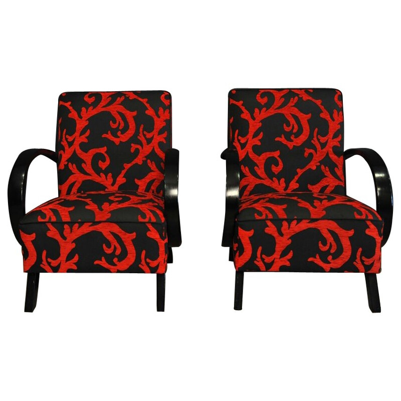 Pair of armchairs in wodd and fabric, Jindrich HALABALA - 1940s