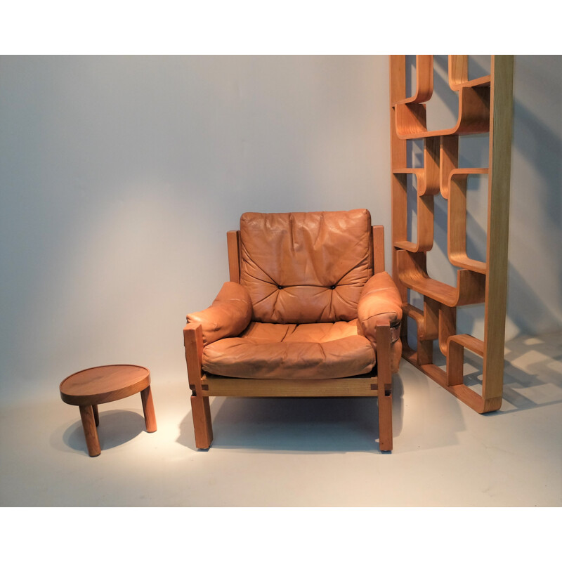 Pair of brown armchairs "S15" by Pierre Chapo - 1970s