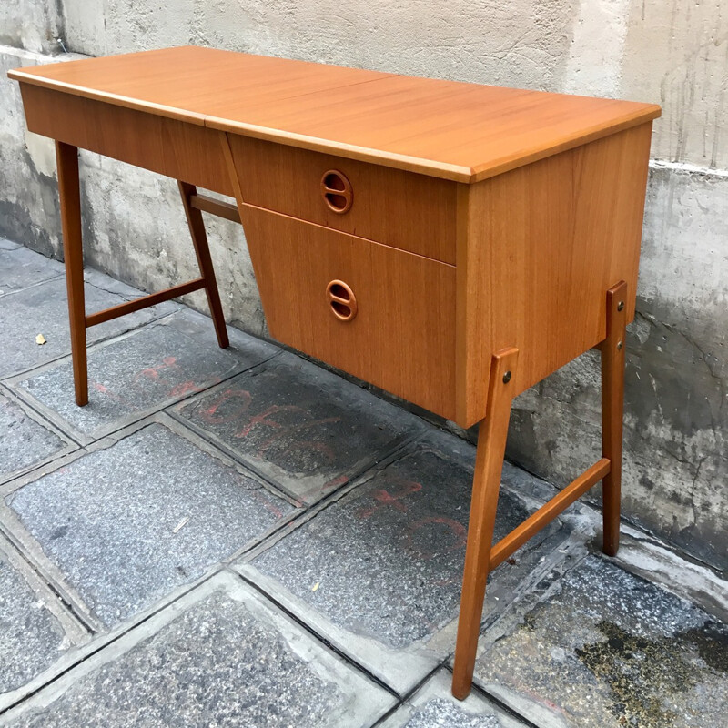 Vintage teak dressing table with lamp and mirror - 1960s