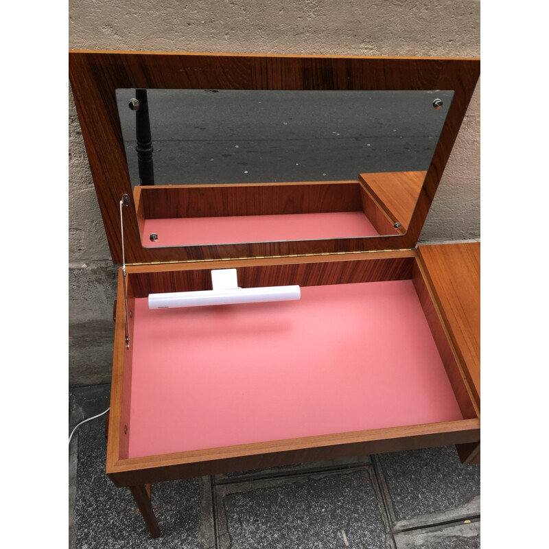 Vintage teak dressing table with lamp and mirror - 1960s