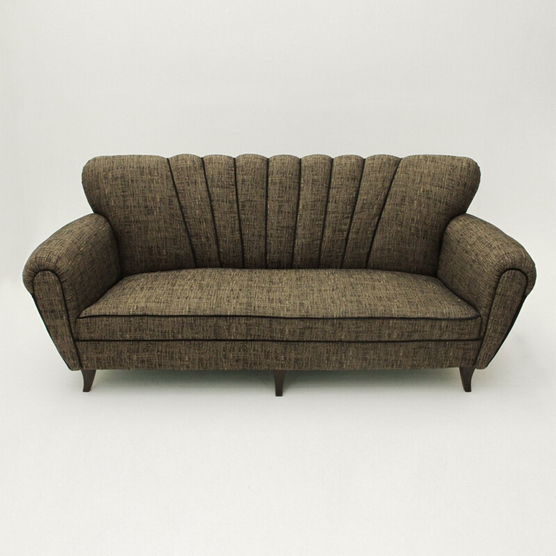 Vintage Italian 3 Seater black and brown Sofa - 1950s