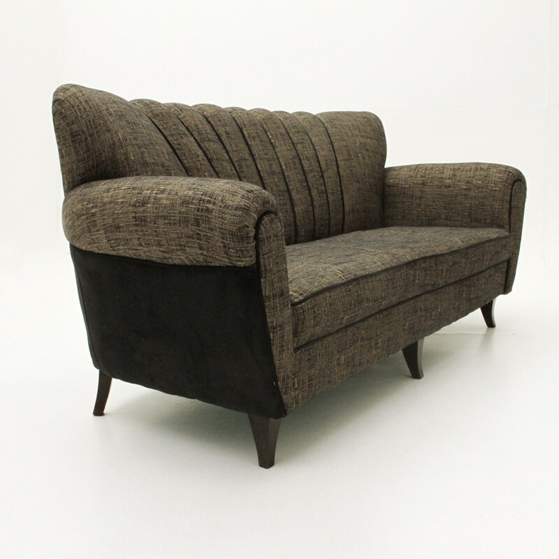 Vintage Italian 3 Seater black and brown Sofa - 1950s