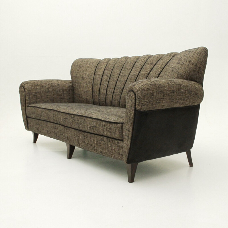 Vintage Italian 3 Seater black and brown Sofa - 1950s