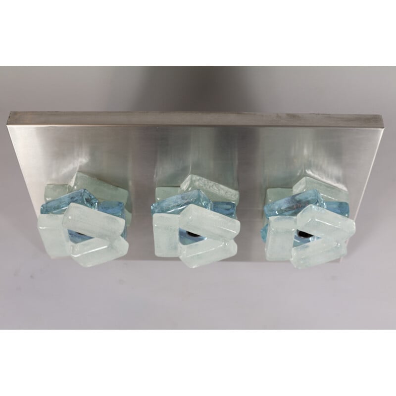 3 sources of polished wall lamps in steel and glass by Albano Poliarte, Italy - 1970s
