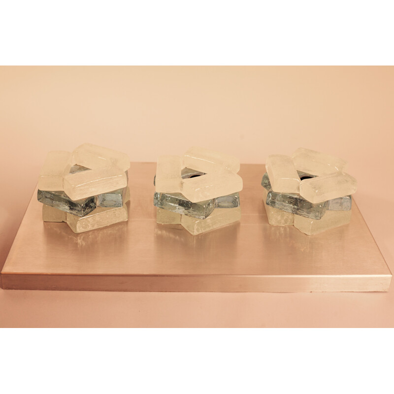 Lâmpada de parede de 3 fontes de Albano Poli para Poliarte, aço e vidro - 1970