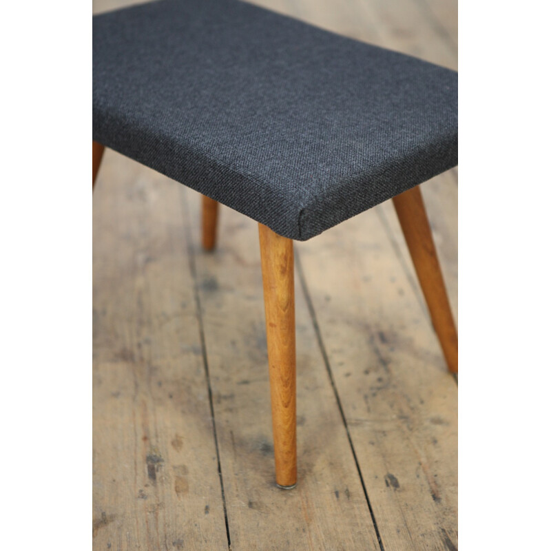 Dutch Mid Century Grey Wool Footstool - 1950s