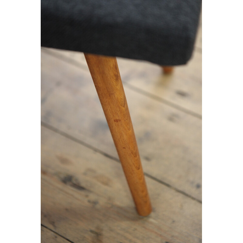 Dutch Mid Century Grey Wool Footstool - 1950s