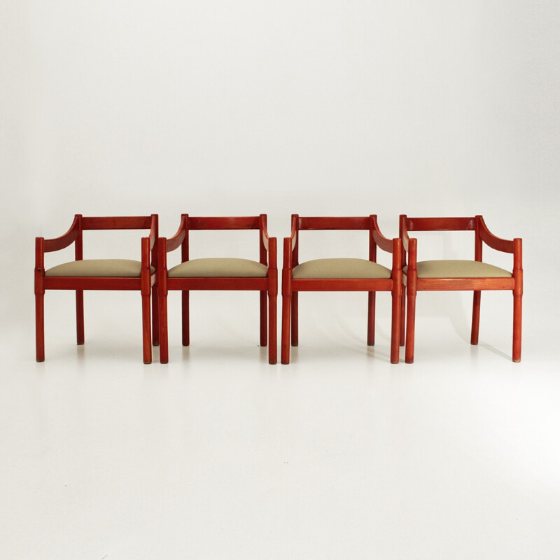 4 Red Carimate chairs by Vico Magistretti for Cassina - 1960s