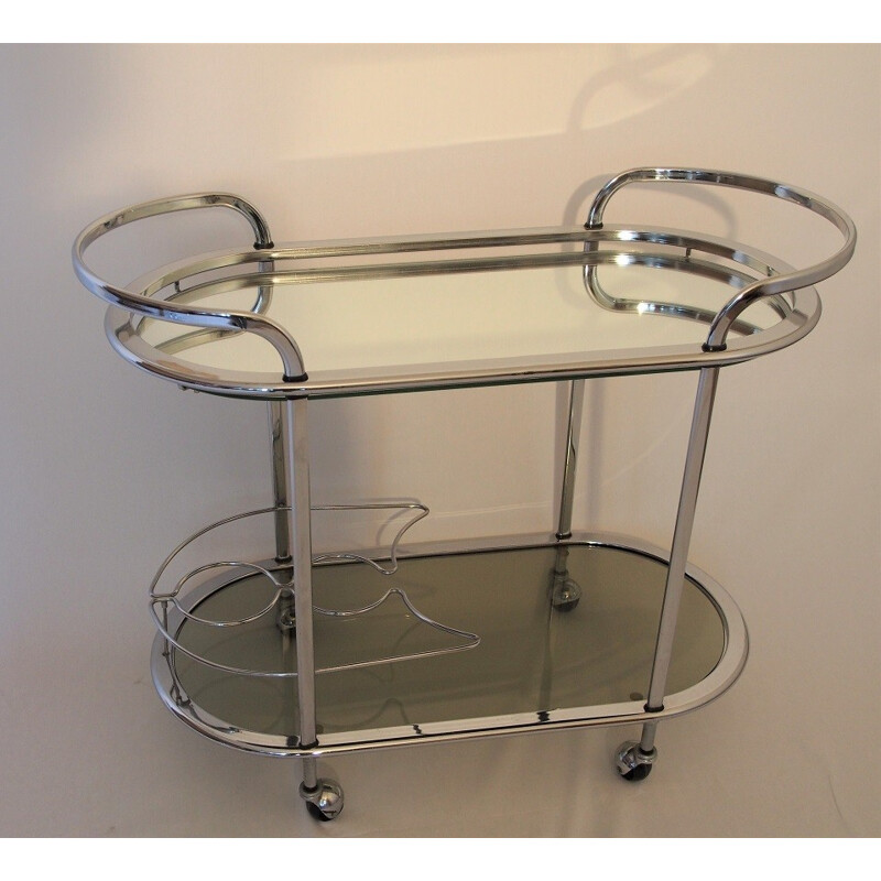 Chrome-plated and smoked glass serving Cart - 1970s