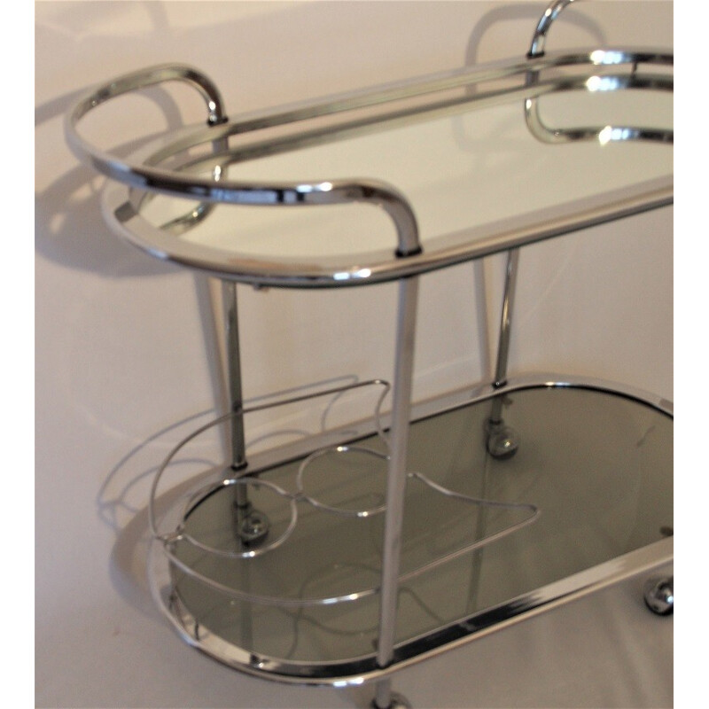 Chrome-plated and smoked glass serving Cart - 1970s