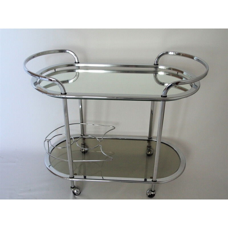 Chrome-plated and smoked glass serving Cart - 1970s