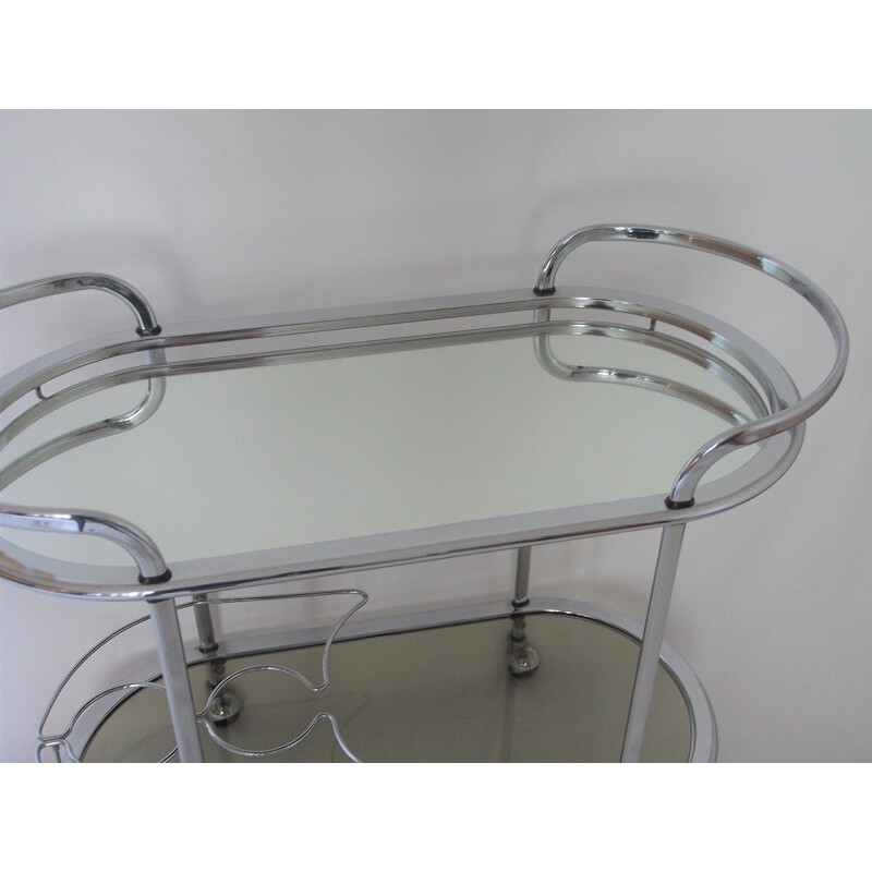 Chrome-plated and smoked glass serving Cart - 1970s