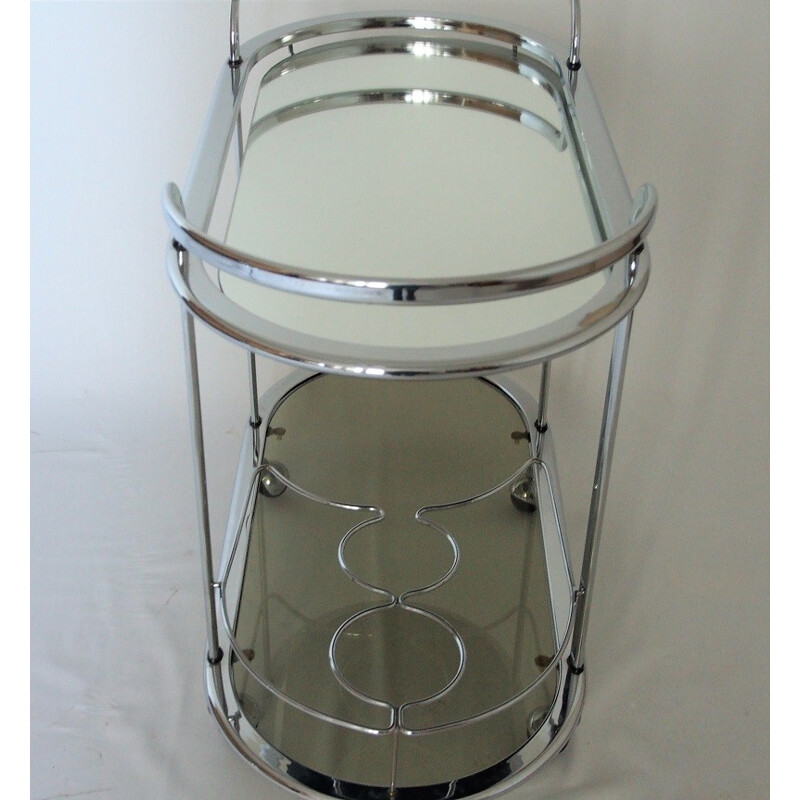 Chrome-plated and smoked glass serving Cart - 1970s