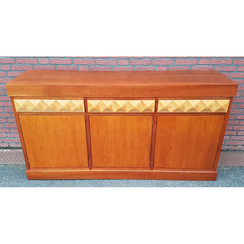 Brutalist design credenza with graphic drawers - 1960s