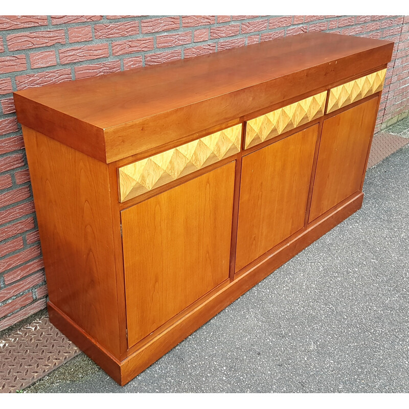 Brutalist design credenza with graphic drawers - 1960s