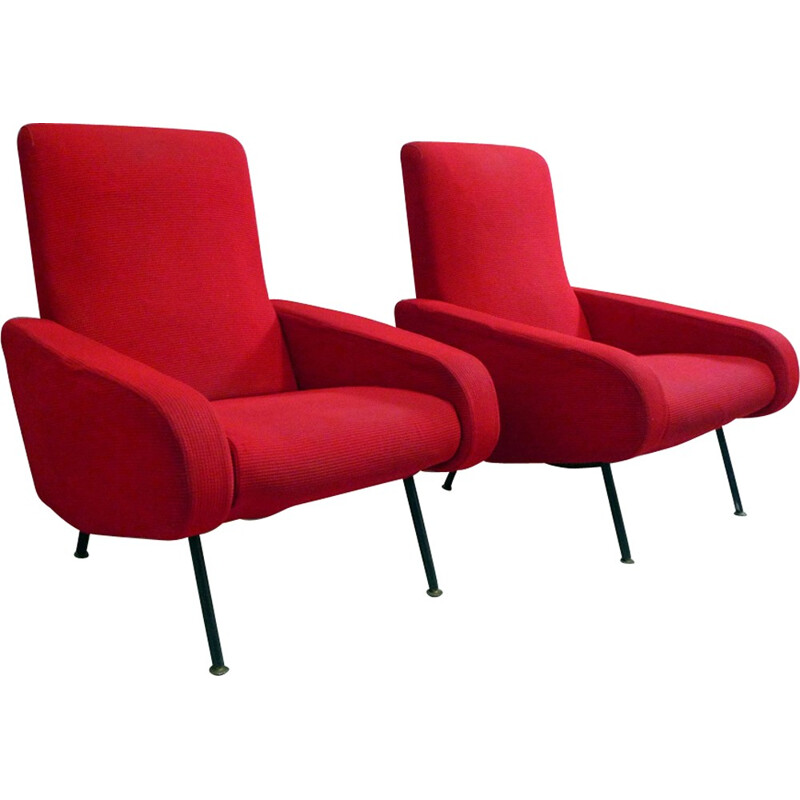 Paire de fauteuils Troïka rouges de Pierre GUARICHE - 1950