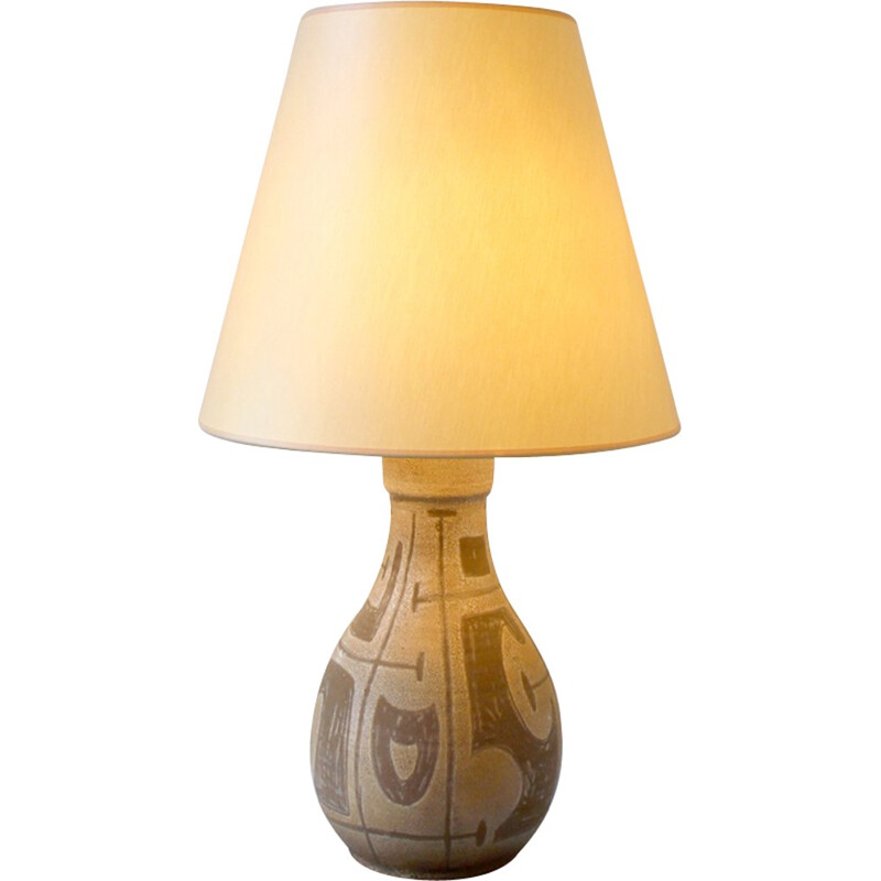 Vintage ceramic table lamp with geometrical decorations, 1960