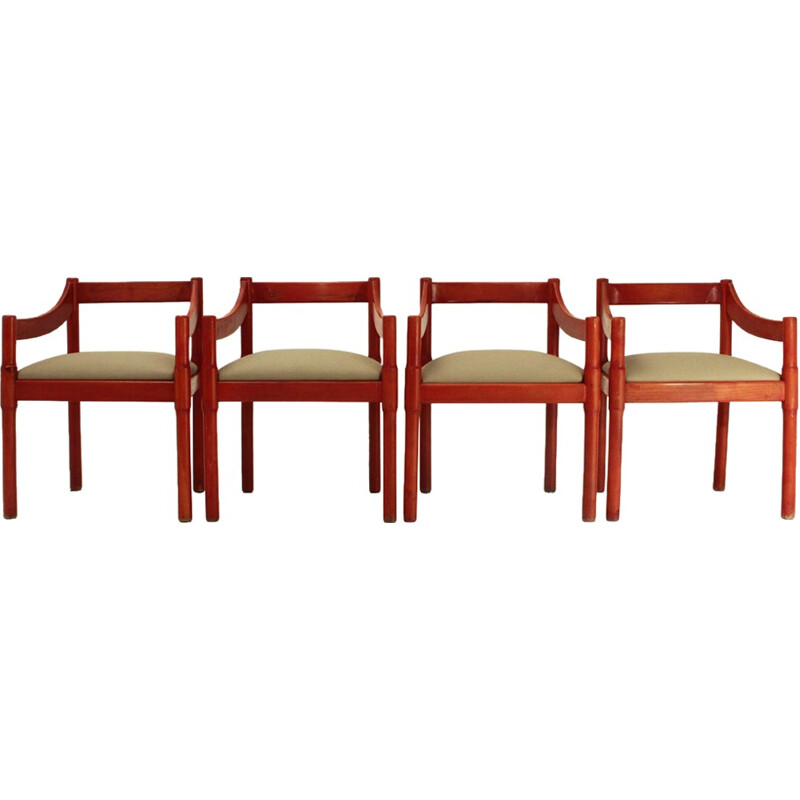 4 Red Carimate chairs by Vico Magistretti for Cassina - 1960s