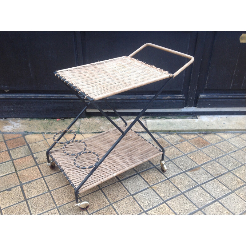 Vintage wicker serving cart - 1950s