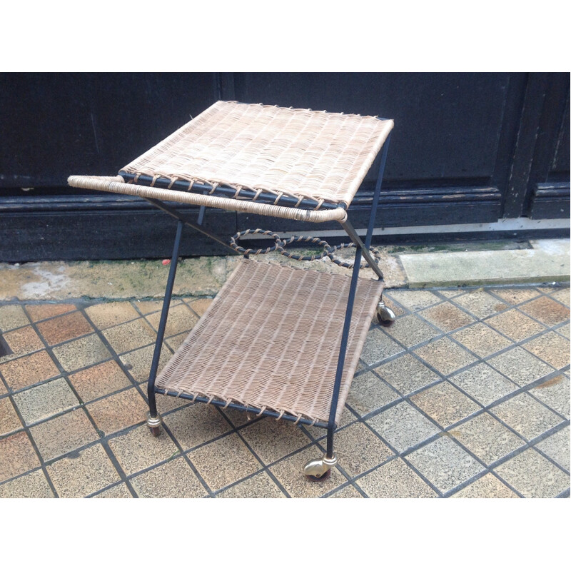 Vintage wicker serving cart - 1950s