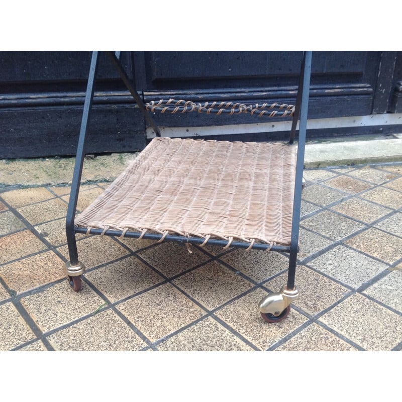 Vintage wicker serving cart - 1950s