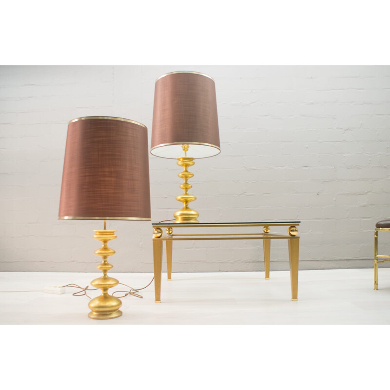 Paire de lampes de table vintage dorées, 1960