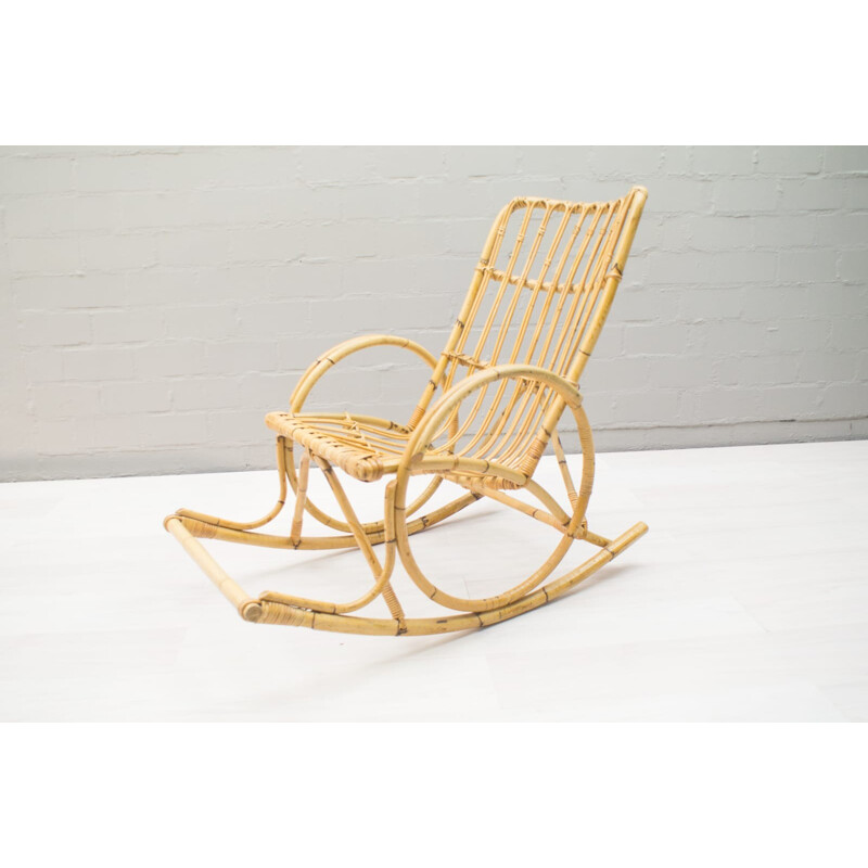 Vintage Rattan and Bamboo Rocking Chair - 1960s