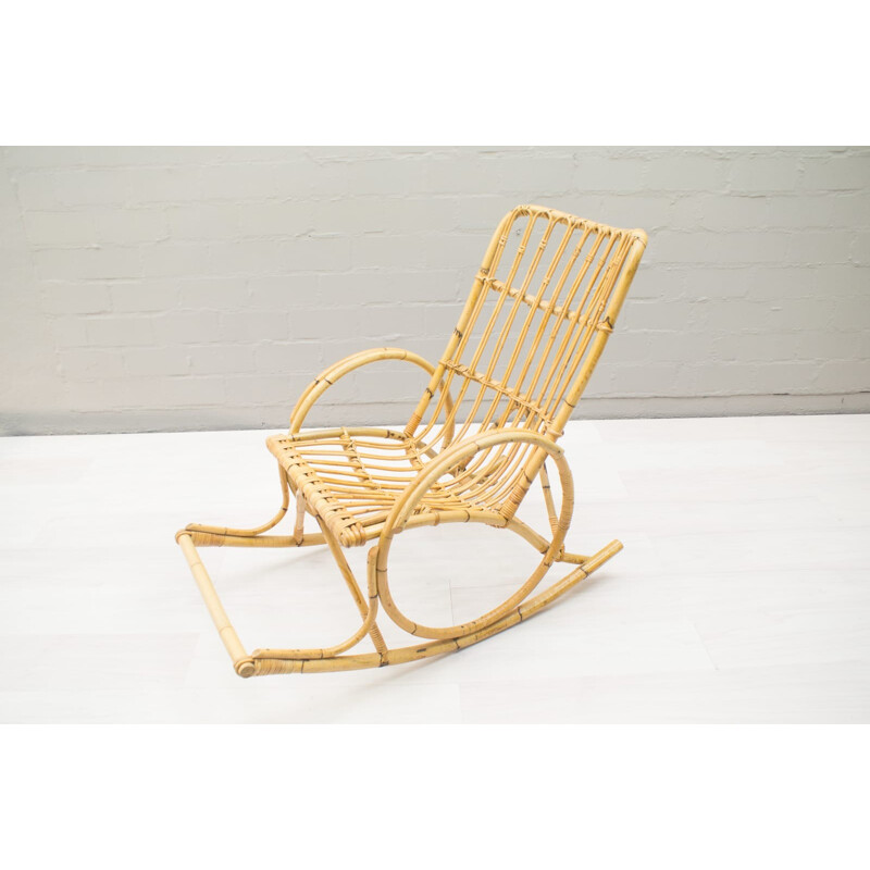 Vintage Rattan and Bamboo Rocking Chair - 1960s