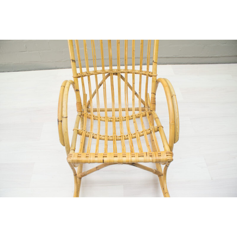 Vintage Rattan and Bamboo Rocking Chair - 1960s