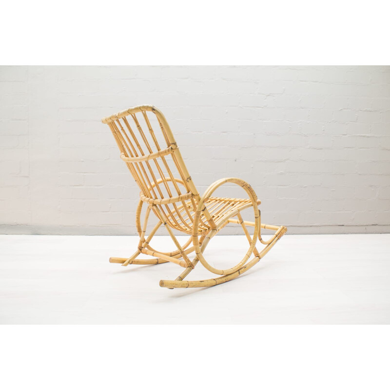 Vintage Rattan and Bamboo Rocking Chair - 1960s