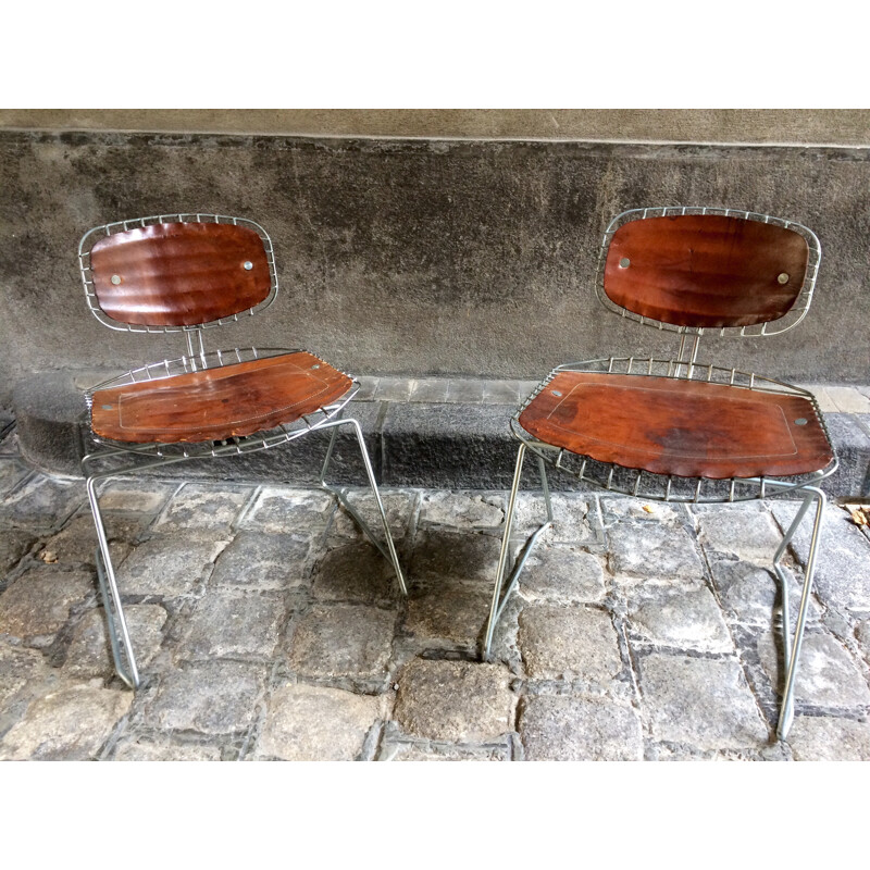 Pair of "Beaubourg" chairs in leather and metal, Michel CADESTIN - 1970s
