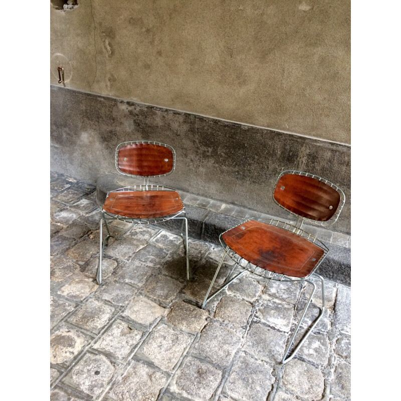 Paire de chaises "Beaubourg" en cuir et métal, Michel CADESTIN - années 70